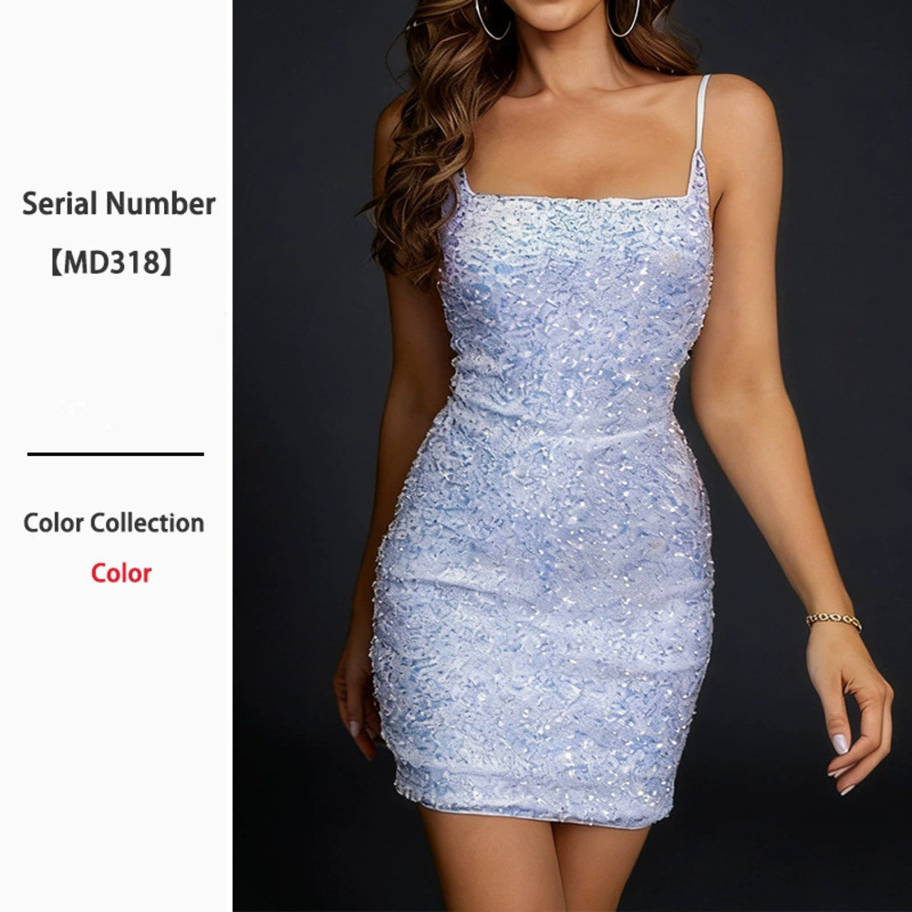 ZARA Spaghetti Strap Sequin Square Neck Bodycon Dress Open Back Tie Club Party